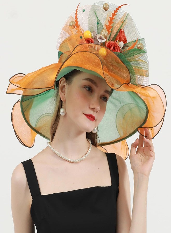 ORIDOOR Women Organza Fascinator Kentucky Hat Derby Floral Tea Party Wedding Hat 867 Orange … - Image 4